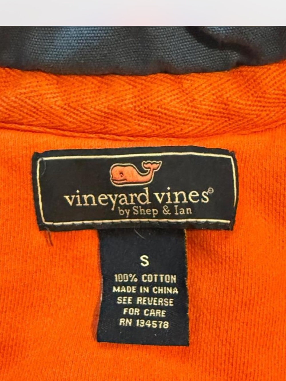 Vineyard Vines Orange Pullover with Navy Patch - Picture 4 of 6